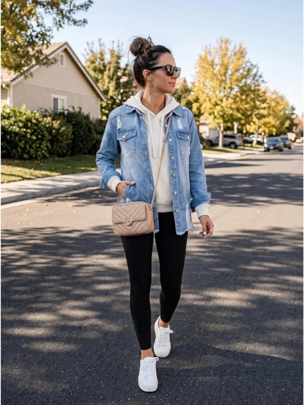 Women's Sky Blue Denim Button Down Oversized Distressed Boyfriend Jean Jacket
